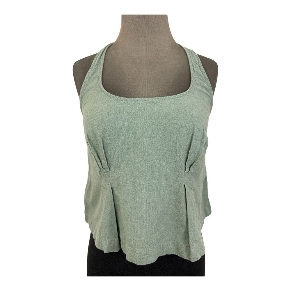 Free People Free-Est Melted Away Cotton Linen Cropped Top Sz Small Halter Green